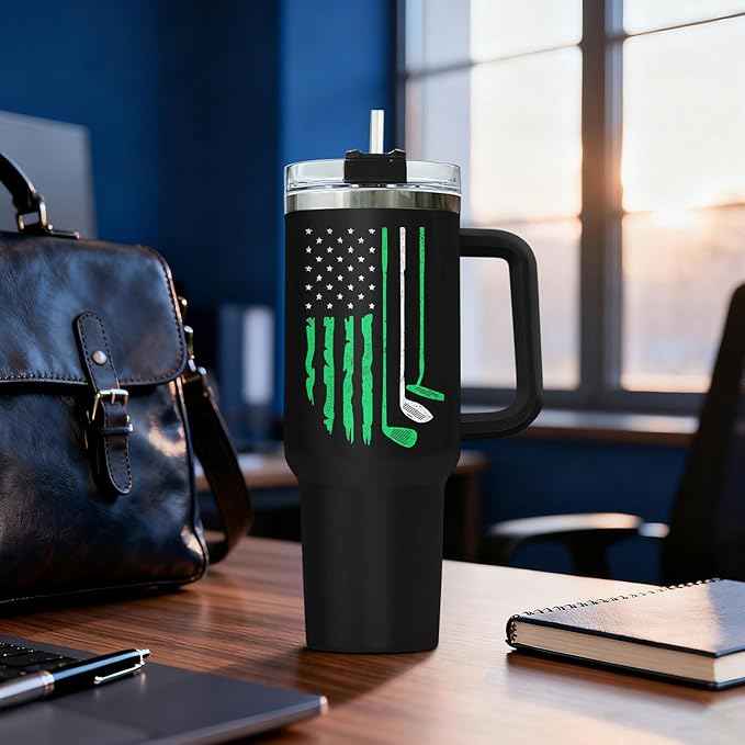 34HD Cool Golfer Tumbler 40oz with Handle and Straw, Life is Always Good on the Golf Course Insulated Travel Coffee Mug, Retirement Birthday & Father's Day Gifts for Dad, Uncle & Grandpa