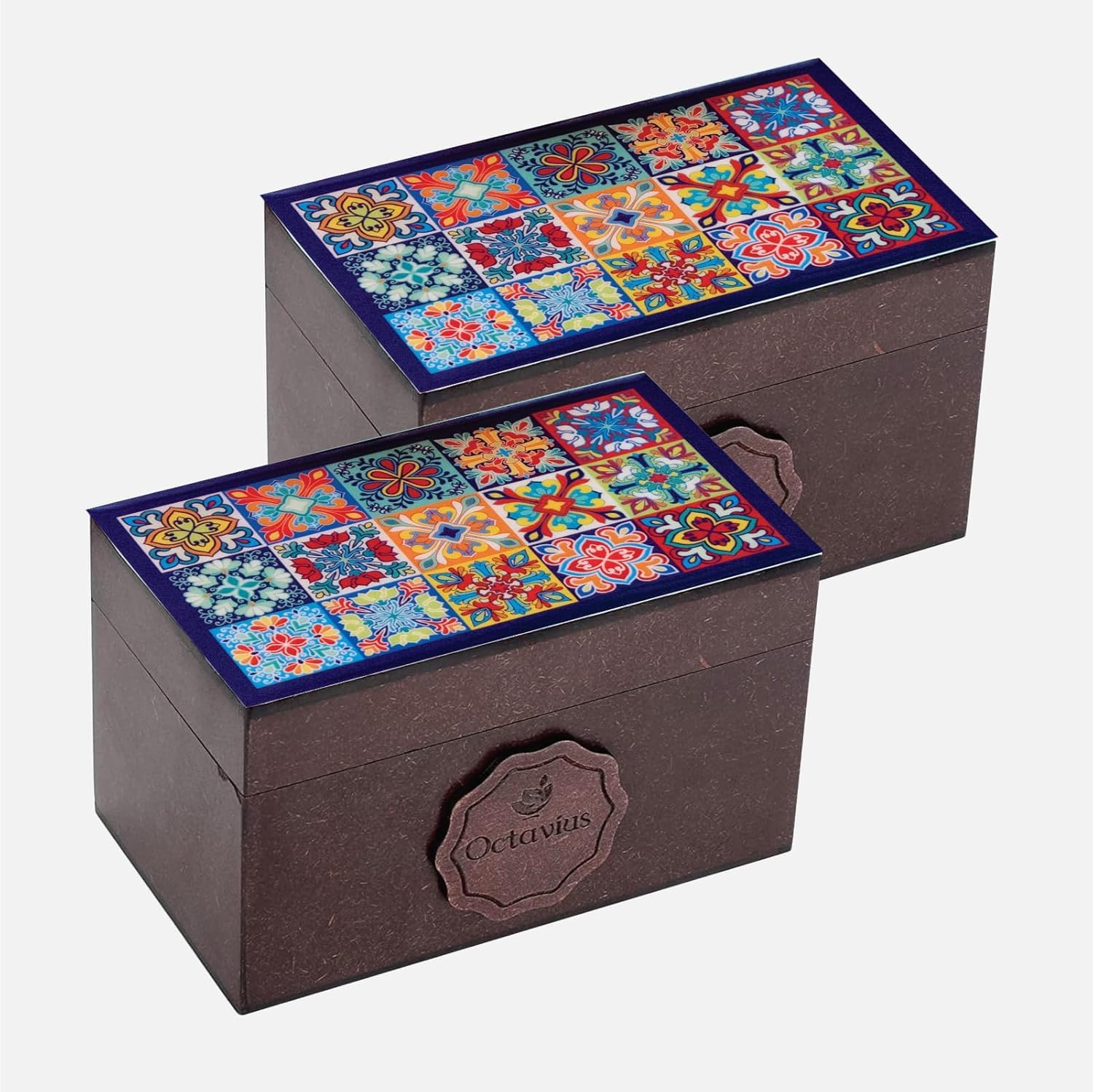 Octavius Assorted Tea Gift Set | 6 Assorted Black & Green Teas | 30 Teabags | Wooden Tea Sampler Pack w/Tile Motif Design | Pack of 2 | Mothers Day Tea Gift Box