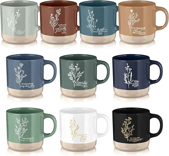 Christian Mugs Bulk for Women Inspirational Bible Verse Christian Coffee Mugs 13 oz Religious Ceramic Cup Easter Gifts for Church Members Men Coworker Social Worker Gifts(Neutral Color,10 Pcs)