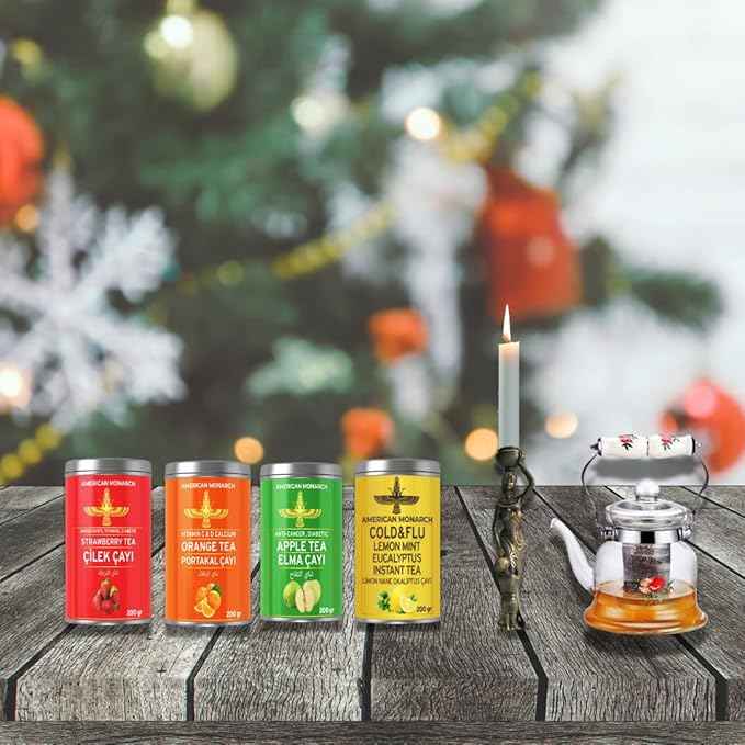 Super Christmas gift packages for New Year's Eve, enjoy your loved ones' Herbal Tea Christmas, 1 candle holder and Glass Teapot as a gift (1, gift)