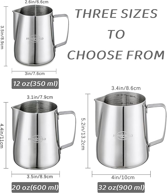 20oz Stainless Steel Milk Frothing Pitcher with Precision Spout and Measurement Markings for Espresso and Cappuccino, Silver
