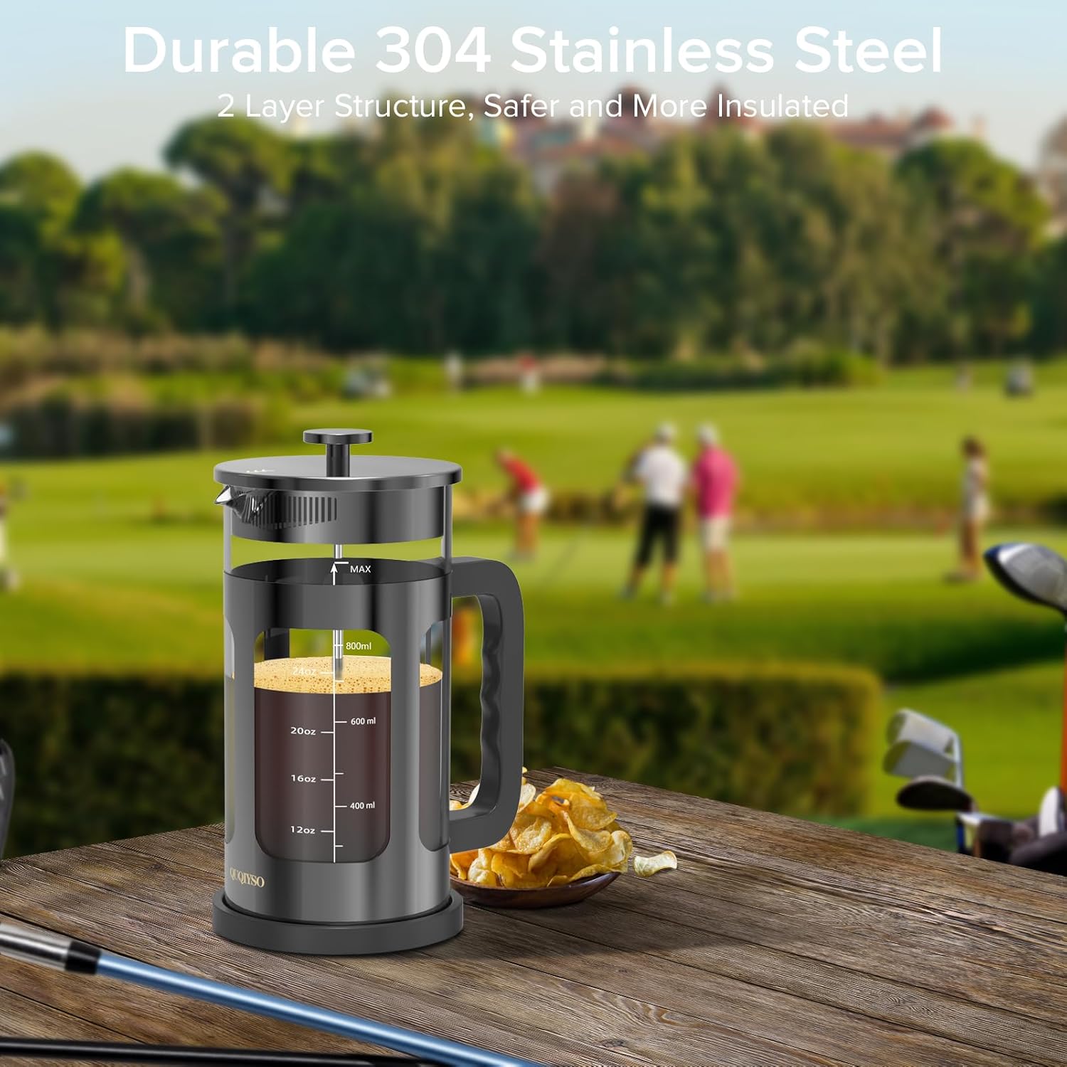 QUQIYSO French Press Coffee Maker 34oz 304 Stainless Steel French Press with 4 Filter, Heat Resistant Durable, Easy to Clean, Borosilicate Glass Coffee Press, 100% BPA Free Glass Teapot, Dark Pewter - Blissbrew