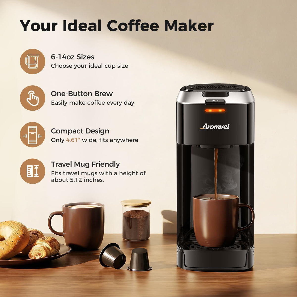 Pod coffee maker with one-button operation