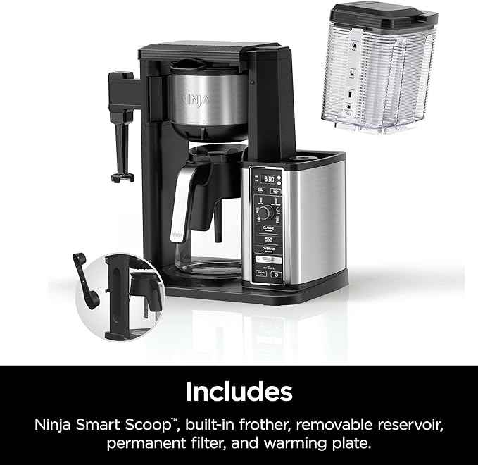 Ninja Specialty Coffee Maker, Hot & Iced Coffee, 6 Brew Styles, 8 Sizes, Small Cup to Travel Mug, 10-Cup Carafe, Fold-Away Frother, Permanent Filter, Removable Reservoir, Black, CM401