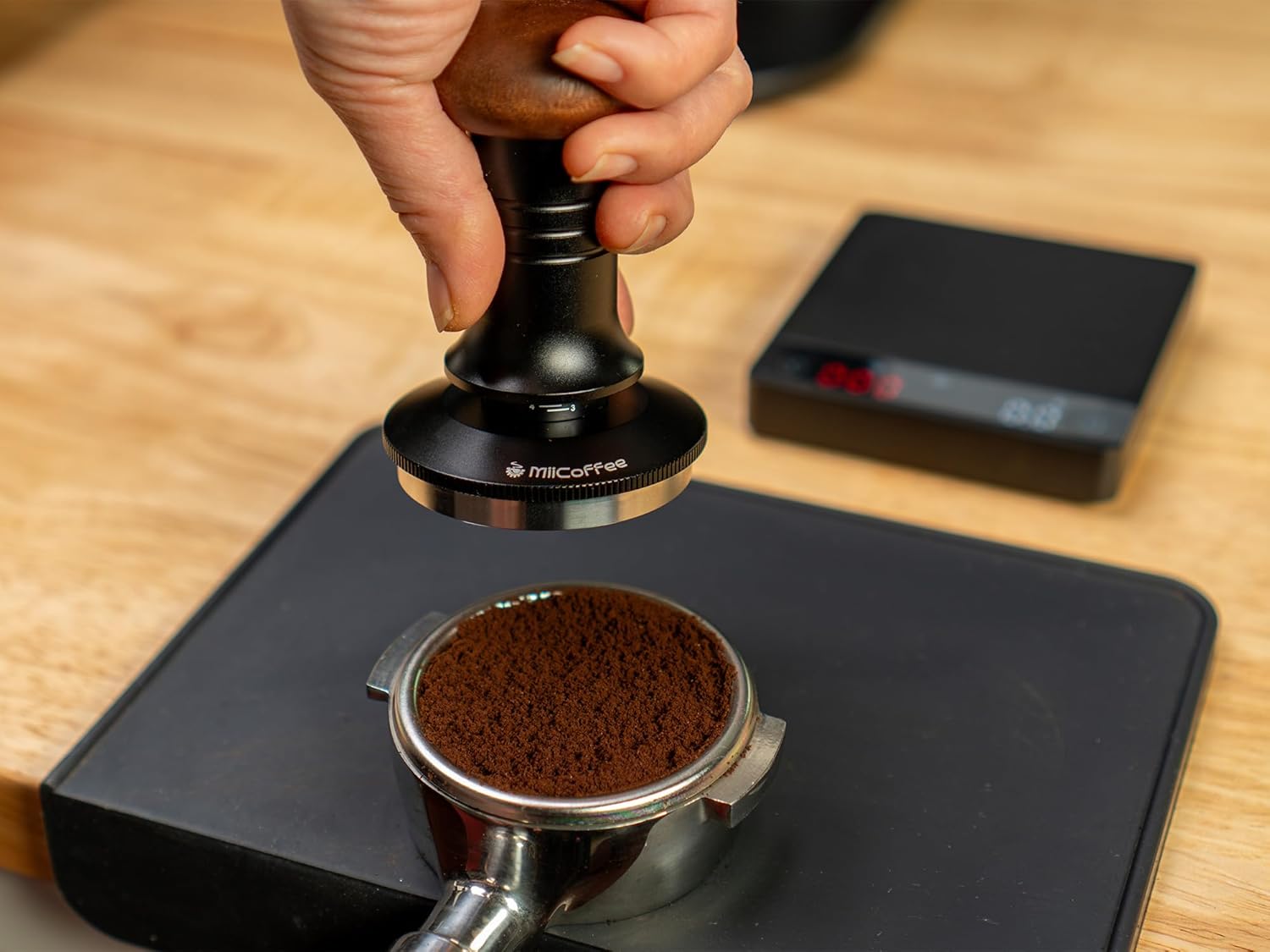 MiiCoffee Espresso Coffee Tamper 58.5mm, Level Coffee Tamper for 58mm Portafilter, Adjustable Depth Stainless Steel Ripple Base