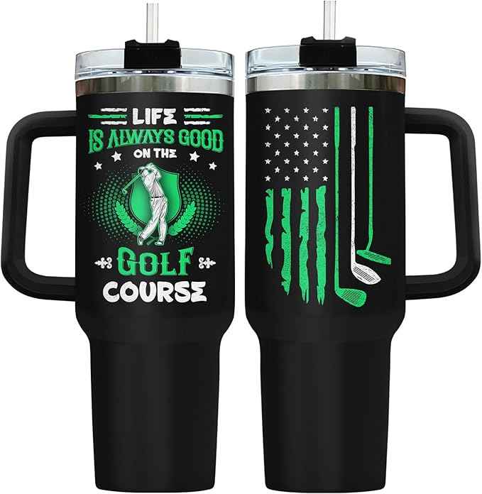 34HD Cool Golfer Tumbler 40oz with Handle and Straw, Life is Always Good on the Golf Course Insulated Travel Coffee Mug, Retirement Birthday & Father's Day Gifts for Dad, Uncle & Grandpa