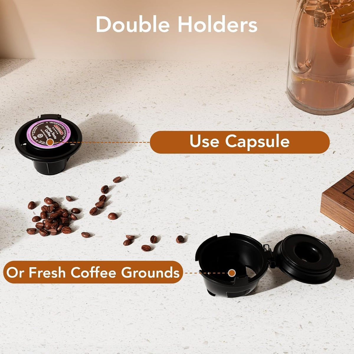 Compact coffee maker for pods and ground coffee