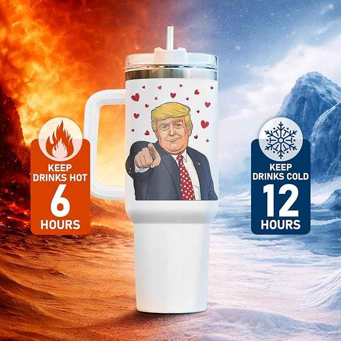 34HD Funny Handsome Guy Tumbler 40oz with Handle Lid and Straw, Mr President Parody Stainless Steel Cup, Novelty Gift for Men, Birthday Father's Day Insulated Travel Mug for Husband Boyfriend & Dad
