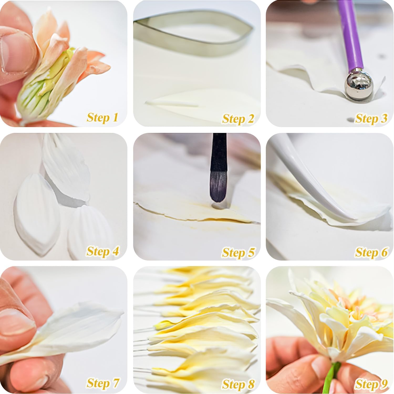 KALAIEN Dahlia Sugar Flower Veining Molds Fondant Cutters Gumpaste Cake Craft Tools(14PCS)