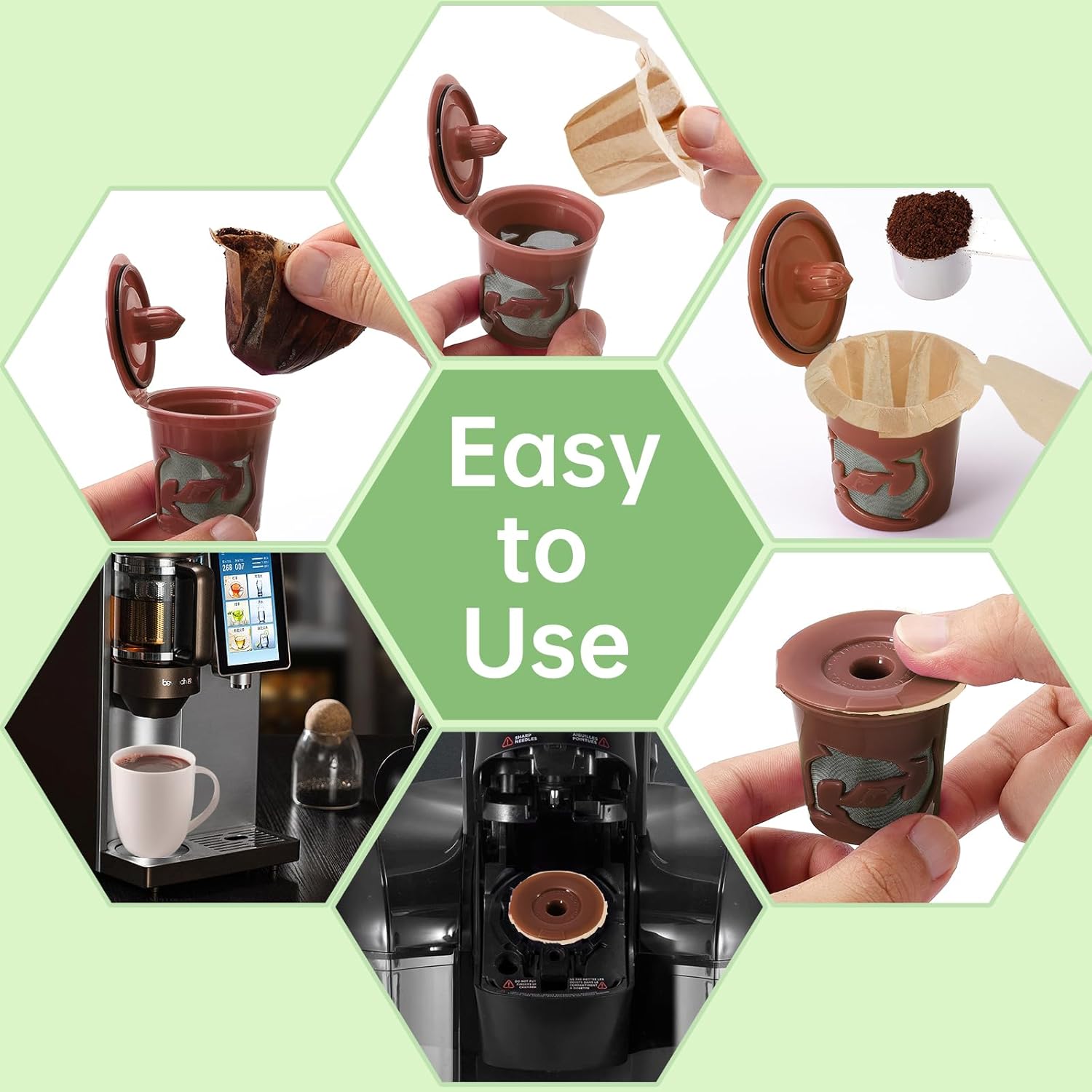 Aussen Disposable Coffee Paper Filters Replacement Kerig Filter Fit All Keurig Single Serve Filter Brands Compatible with Reusable Single Serve Pods Keurig Coffee Maker (Natural with Lid, 200pcs)