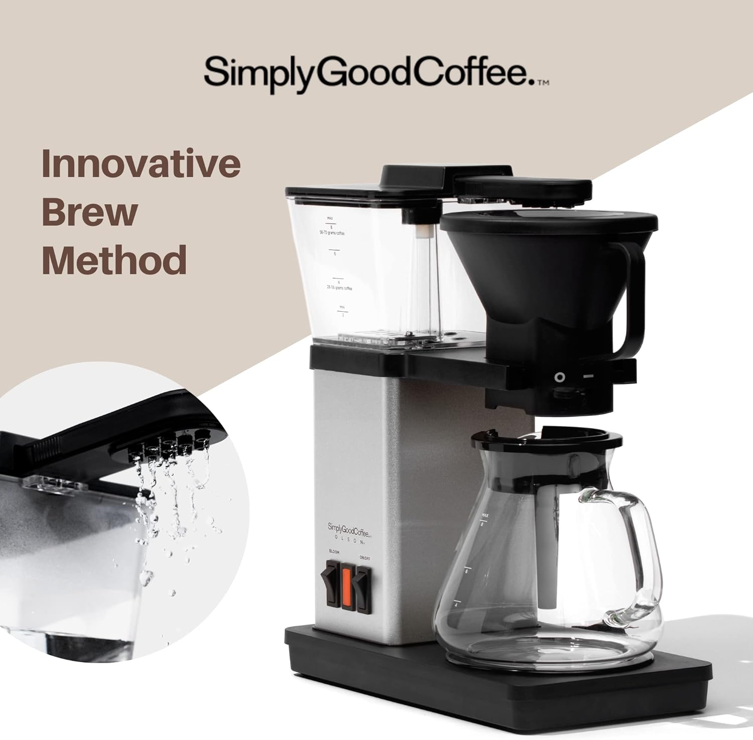SimplyGoodCoffee Coffee Maker / Coffee Machine. 8 Cup Automatic Drip Pour Over Coffee Brewer. Easy To Use, Gold Cup Standard. Black/Stainless Steel - Blissbrew