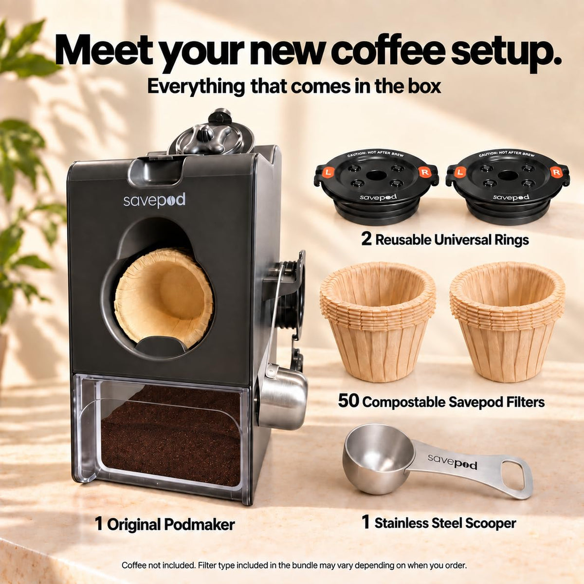 Pod maker with built-in filter dispenser