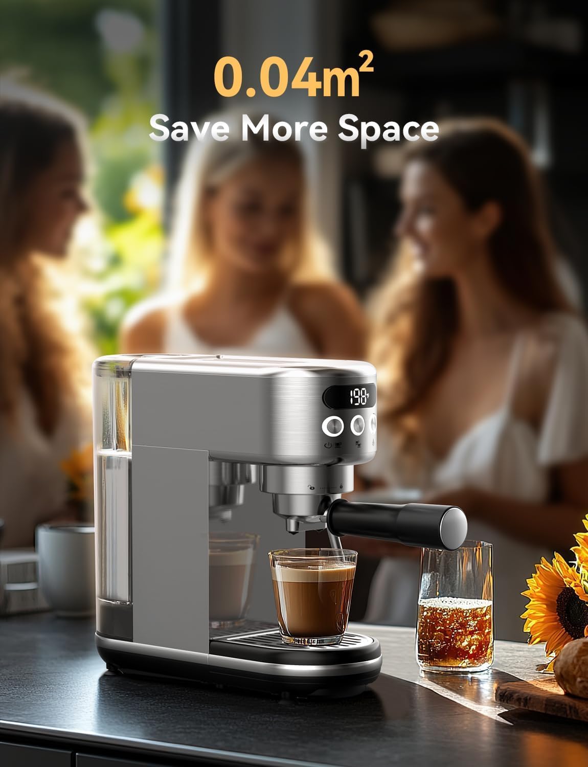 Neretva Espresso Machine 20 Bar, Super Compact Espresso Maker Stainless Steel Professional Coffee Machine Espresso with Power Steam & LED Display for Home Barista Latte and Cappuccino Maker - Blissbrew