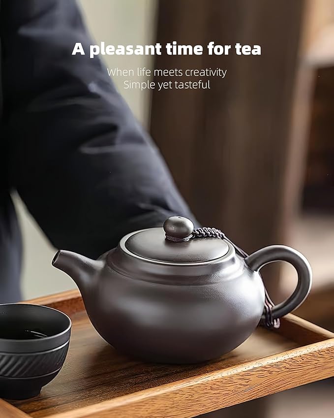 Yixing Clay Teapot 14oz,Chinese Large Capacity Zini Clay Tea Pot with TeaTowel for Loose Tea Handmade Gift,Black