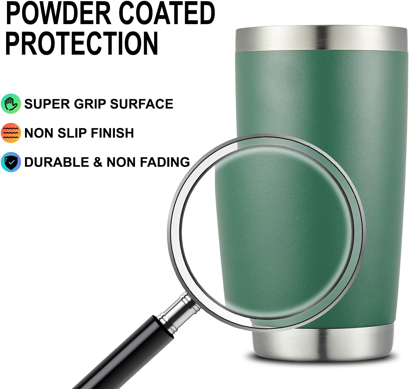 COMOOO 20oz Tumbler Bulk Double Wall Vacuum Insulated Travel Mug, Stainless Steel Tumbler with Lid and Straw Durable Powder Coated Insulated Coffee Cup for Cold & Hot Drinks (Dark Green, 4 pack