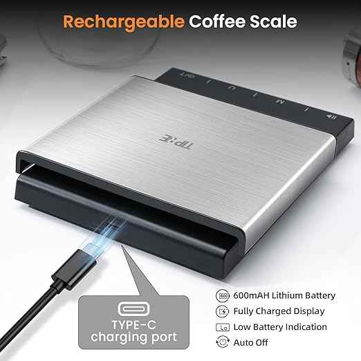 Coffee Scale with Timer, 0.1g High Precision Espresso Scale, Pour Over Coffee Weight Scale Rechargeable Coffee Scale for Espresso with Color LED Display, Touch Sensor, Silicone Cover
