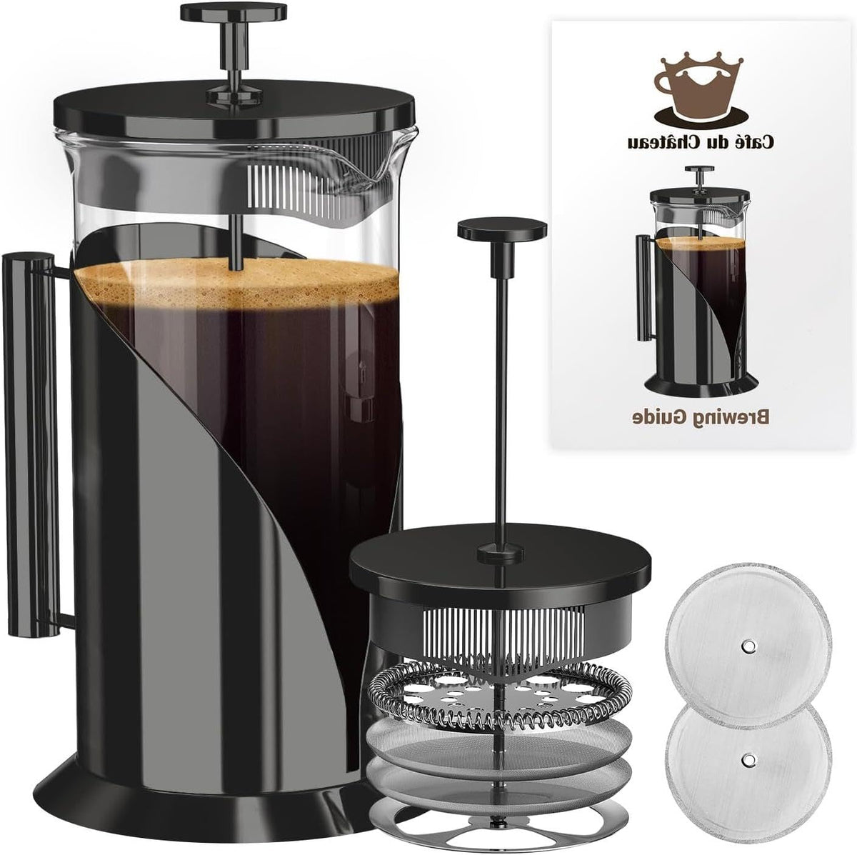34 oz glass French press coffee maker with stainless steel frame and plunger