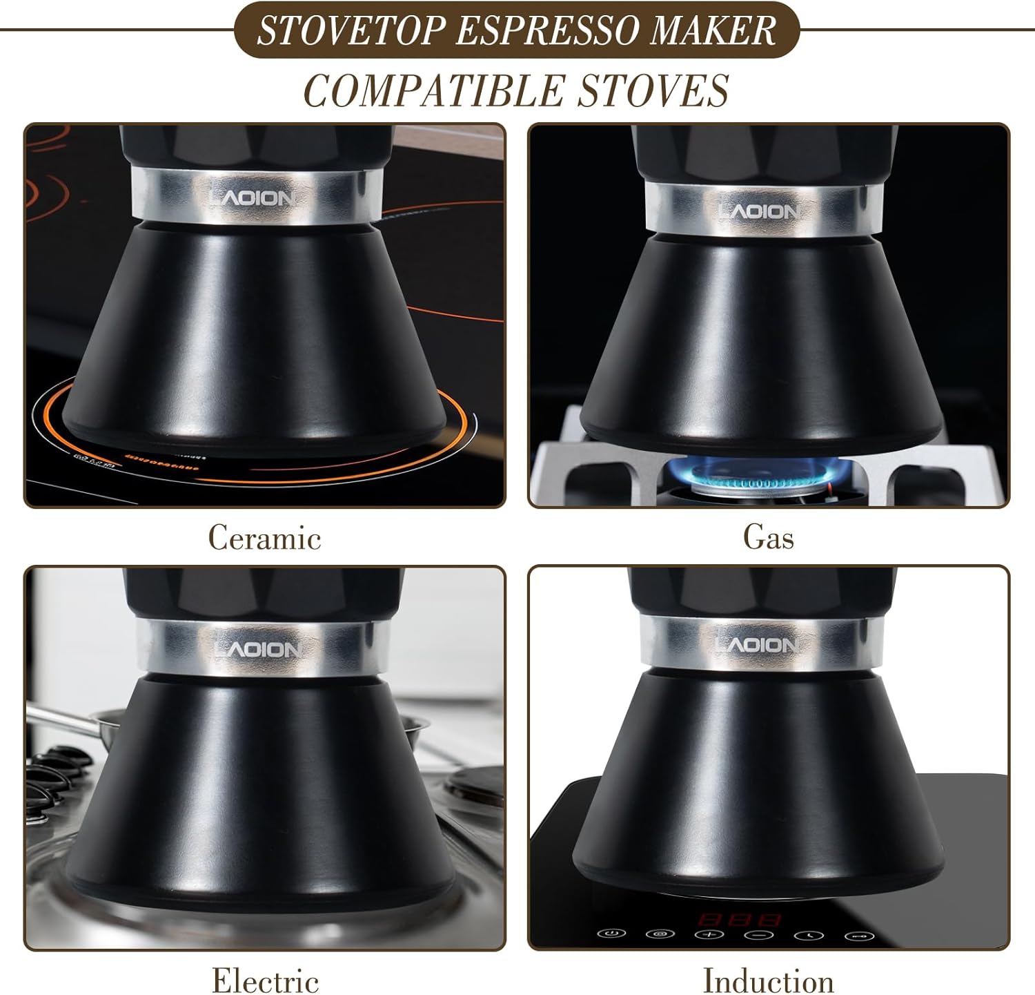 Moka Pot, 6-Cup Espresso Maker, 300ml Portable Stovetop Espresso Maker, Percolator Coffee Pot Compatible with Induction Cooktops, Suitable for Home and Camping (Black)