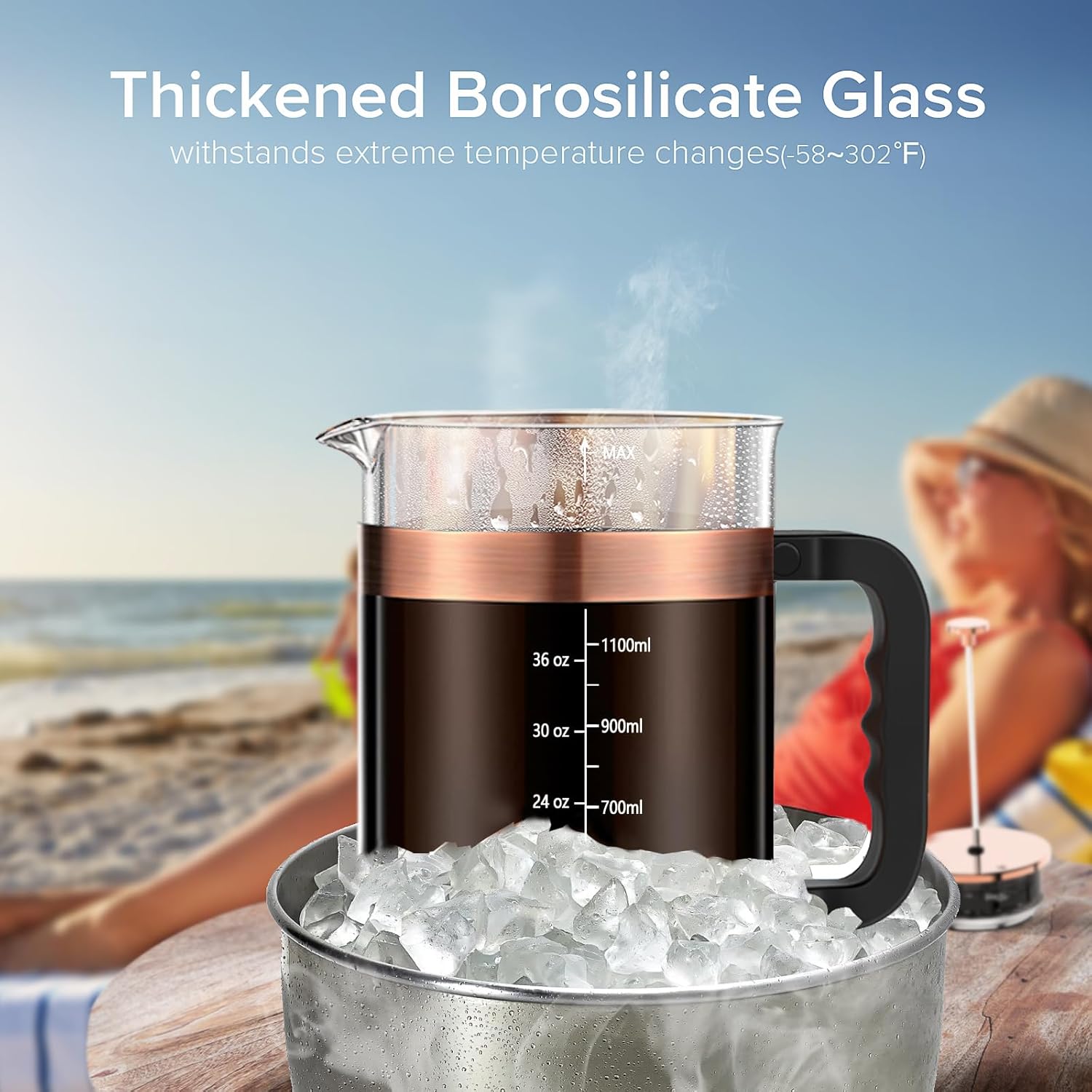 QUQIYSO French Press Coffee Maker 51oz 304 Stainless Steel French Press with 4 Filter, Heat Resistant Durable, Easy to Clean, Borosilicate Glass Coffee Press, Copper - Blissbrew