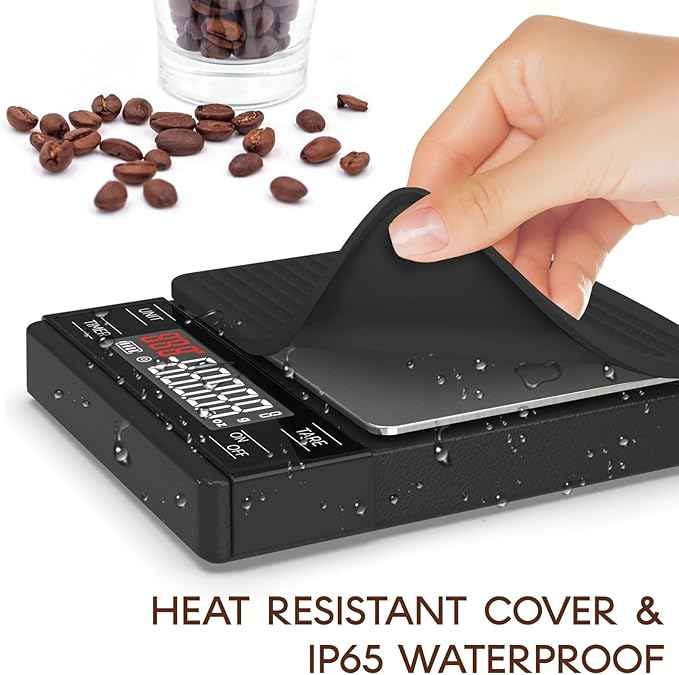 MAXUS Coffee Scale with IP65 Waterproof Design, USB Rechargeable 1000mAh Battery, Espresso Scale with Timer 2kg/0.1g High Precision, Ideal for Brewing and Pour-Over Coffee