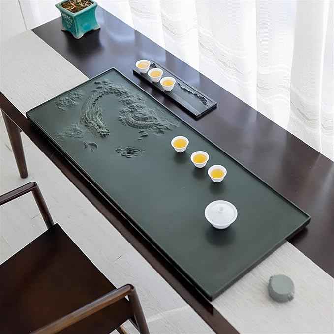Tea Set Natural Ebony Stone Tea Tray Whole Original Stone Small Tea Table Tian Luo Green Tea Sea Office Tea Set Chinese Tea Set(90 * 35 * 3cm)