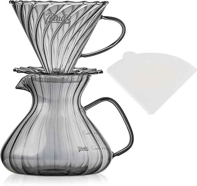 Bincoo Pour Over Coffee Maker Set,650ML Borosilicate Glass Carafe with Coffee Driper&50pcs Paper Filter,Glass Coffee Maker for Home Café Restaurant(Gray)