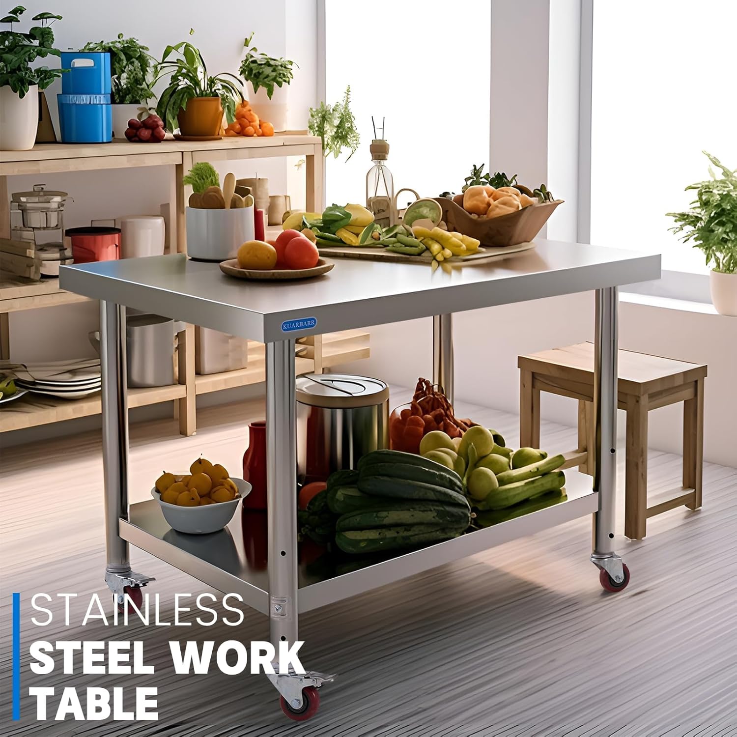 Stainless Steel Table for Prep & Work with 4 Caster Wheels with Undershelf 30 x 36 NSF Metal Commercial Kitchen Adjustable Under Shelf Worktable for Restaurant Home Outdoor