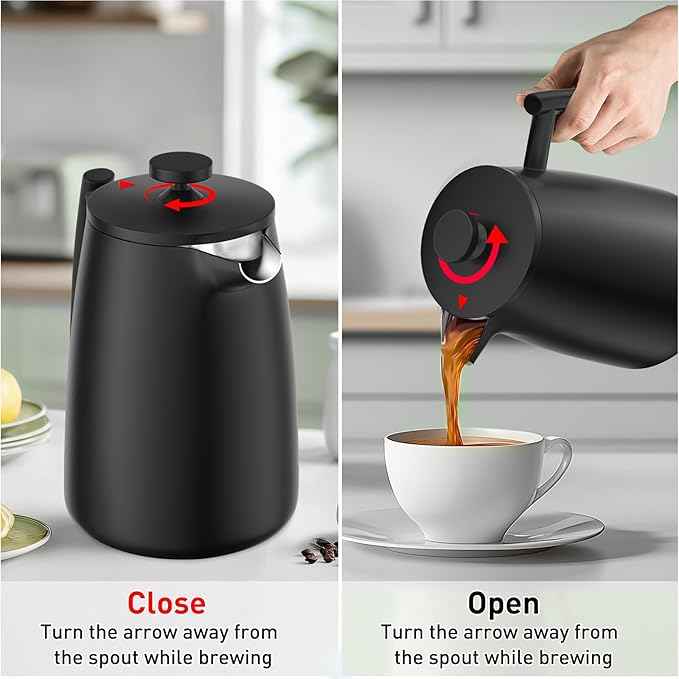Secura 50oz French Press Coffee Maker – 304 Stainless Steel, Insulated Coffee Press with Extra Filter, Black