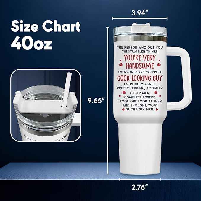 34HD Funny Handsome Guy Tumbler 40oz with Handle Lid and Straw, Mr President Parody Stainless Steel Cup, Novelty Gift for Men, Birthday Father's Day Insulated Travel Mug for Husband Boyfriend & Dad
