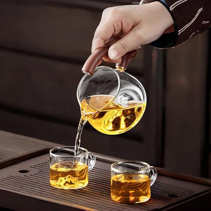 Chinese Gongfu Tea Set - Glass Teapot with Infuser Semi Automatic Tea Maker Set for Loose Leaf Tea (Include 6 cups)