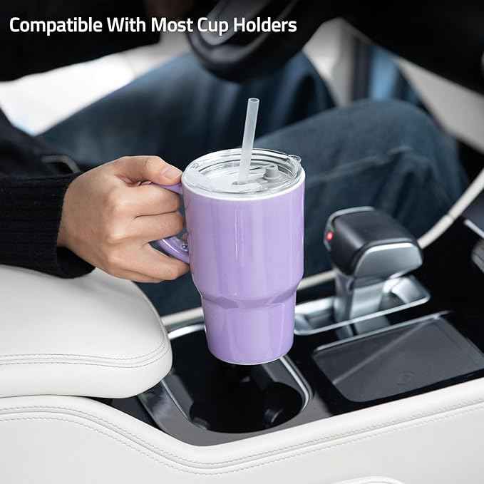 Sweejar Ceramic Tea Cup with Lid, 16 OZ Portable Coffee Mug, Dishwasher Safe Travel Mug with Infuser, Reusable Teacup for Car Cup Holder, Tea Lovers(Purple)