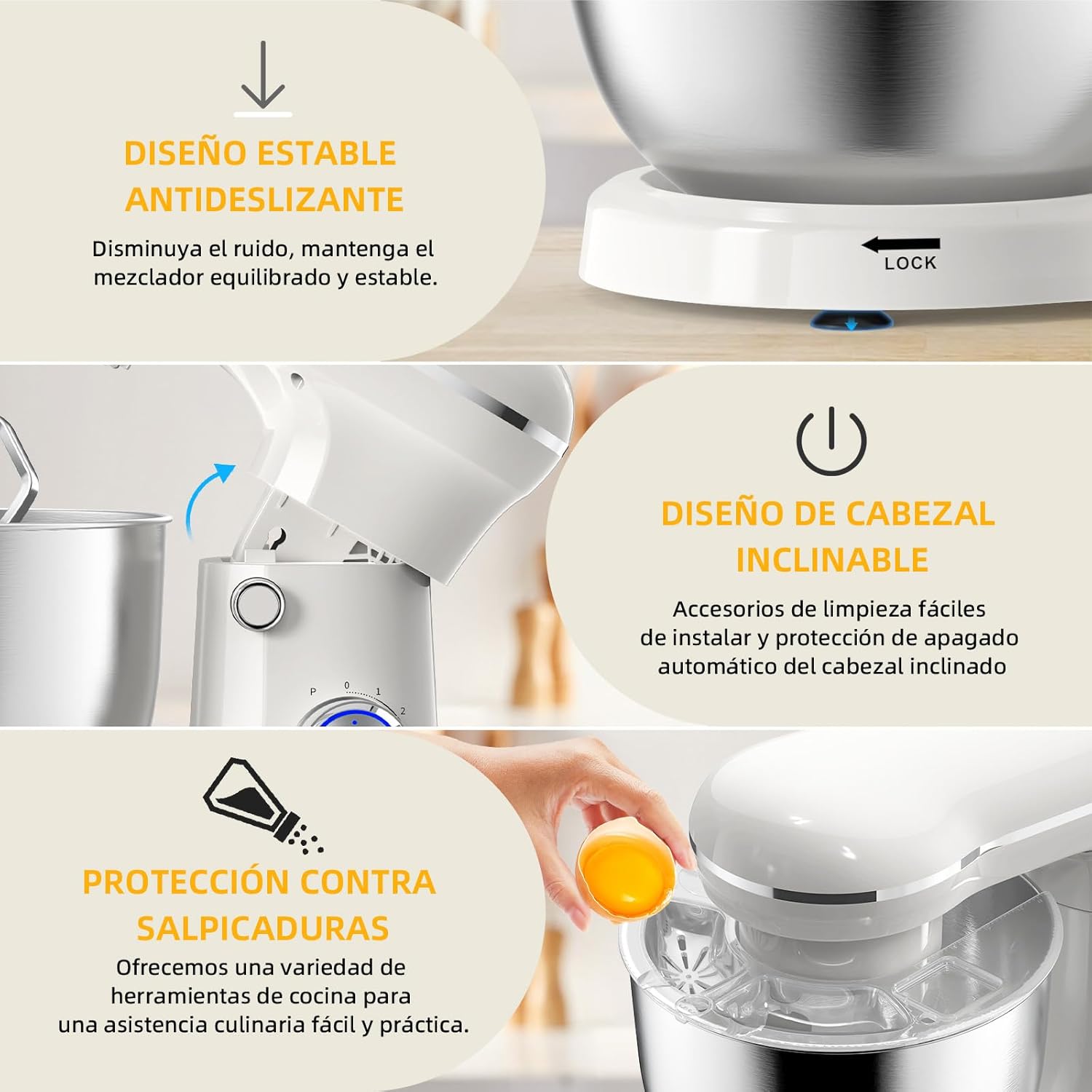 Electric Stand Mixer,10 Speeds Tilt-Head Food Mixer, 3-IN-1 Kitchen Mixer for Daily Cooks with Dishwasher-Safe 6QT Bowl,Dough Hook, Beater, Whisk (Almond Cream)