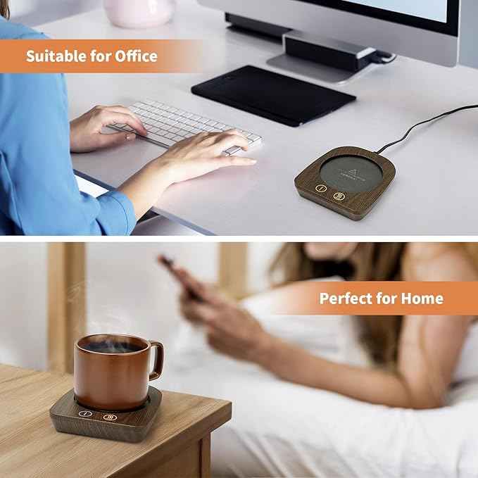 VOBAGA Imitation Wood Grain Coffee Cup Warmer & Mug Warmer for Desk, Electric Coffee Warmer Plate with 3-Temp Settings for Tea, Cocoa, Milk with Auto Shut Off After 4 Hours, Coffee Gifts for Women Men