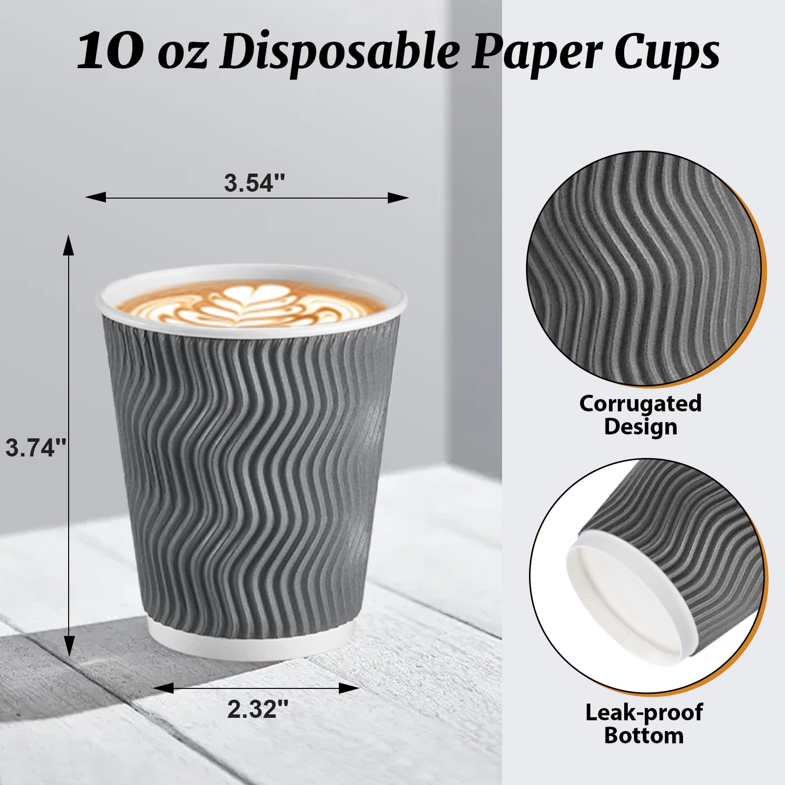120 Pack 10 oz Coffee Cups Disposable Insulated Paper Cup Gray (120 Count)