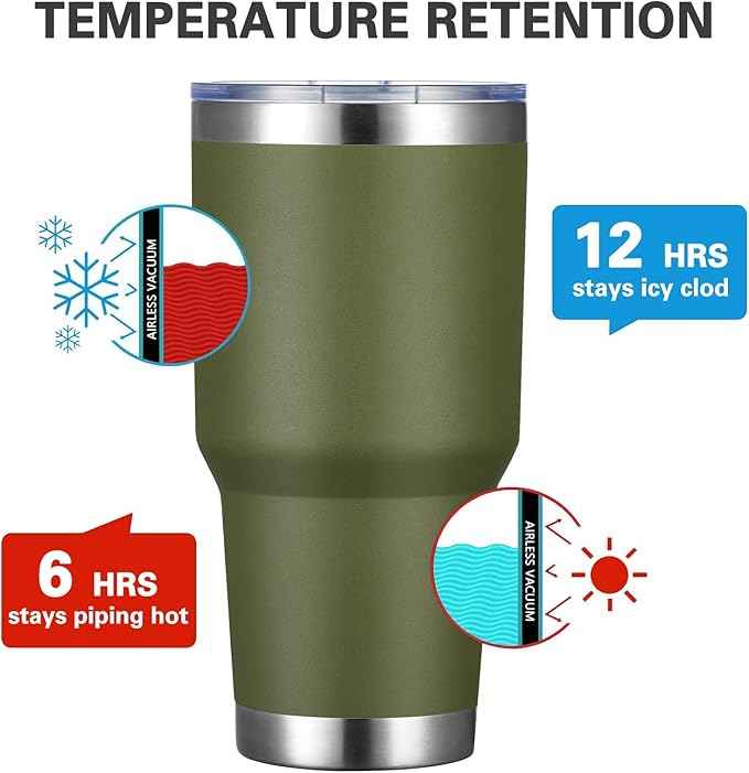 MEWAY 30oz Tumbler Double Wall Vacuum Insulated Travel Mug, Stainless Steel Tumbler with Lid, Durable Powder Coated Insulated Coffee Cup for Cold & Hot Drinks (Army Green,1 PACK)