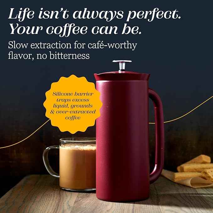 ESPRO P7 French Press Coffee Maker - Double-Walled Stainless Steel Insulated with Micro-Filter, 32 Ounces, Cranberry