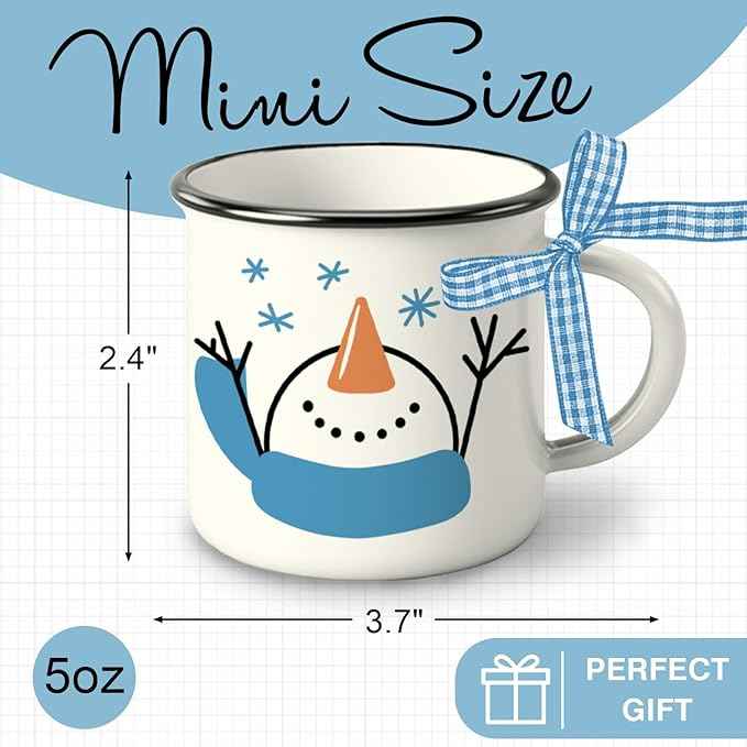 Hello Winter Snowman Mini Coffee Mug Set of 3, Let It Snow Glove Snowflake 5 oz Mini Coffee Cups Tiered Tray Decor, Blue Christmas Holiday Kitchen Coffee Bar Decorations Housewarming Gift