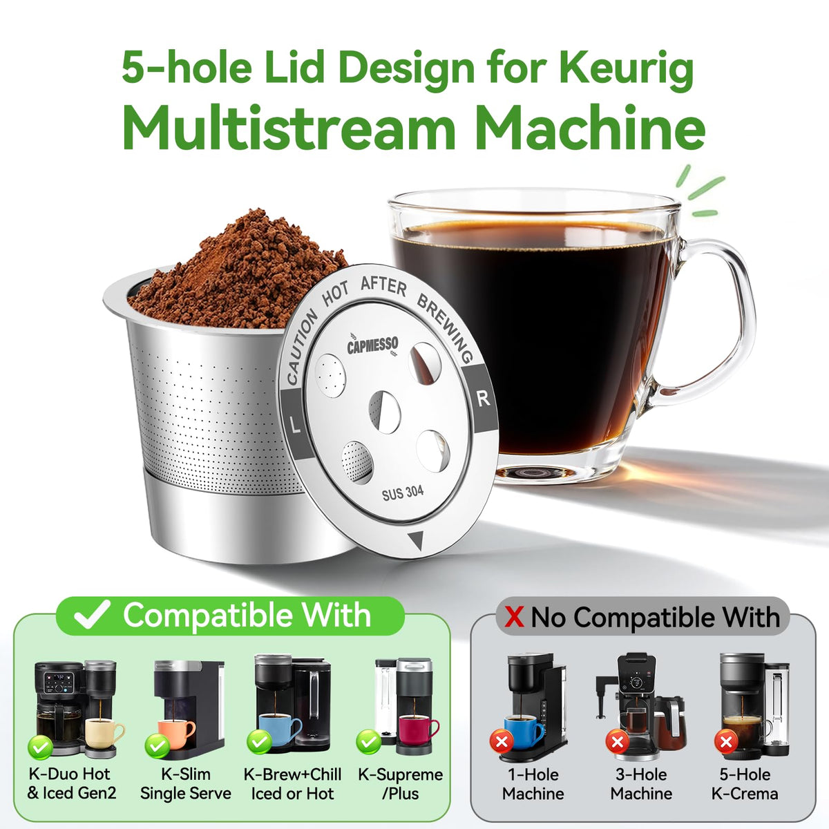 Refillable coffee pod with 5-hole design