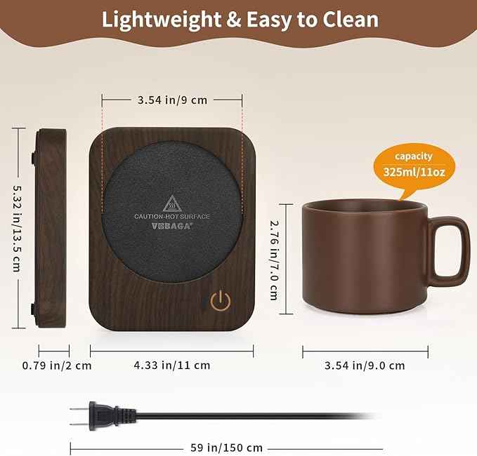 VOBAGA Mug Warmer Set, Coffee Mug Warmer for Desk with 11oz Ceramic Mug, Auto Shut Off & 3-Temp Settings, Smart Coffee Cup Warmer, House Warming Coffee Gift Set Valentine's Day Gift