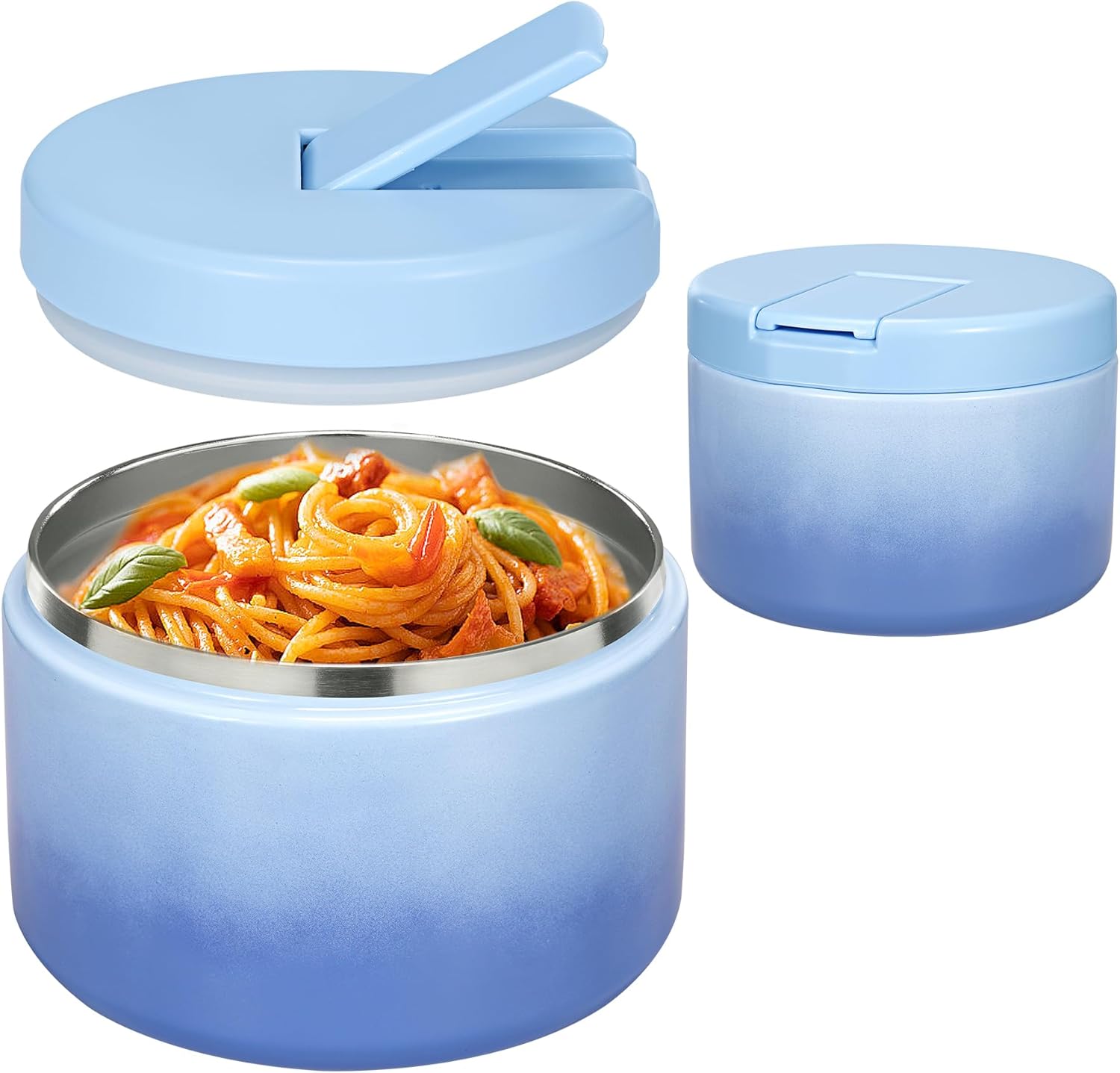 12oz Insulated Vacuum Food Jar with Buckle Lid Wide Mouth Soup Thermo for Hot Food Kids Leakproof Stainless Steel Lunch Container (Gradient Blue, 12OZ) - Blissbrew