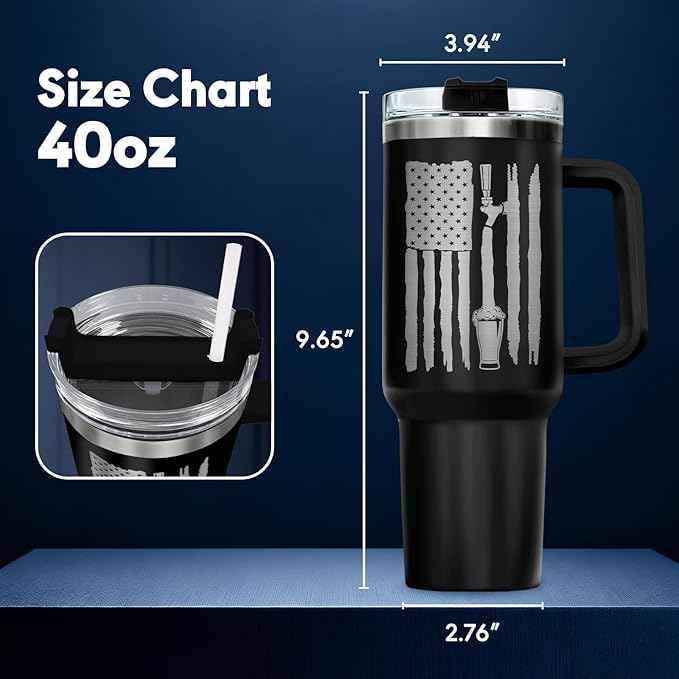 34HD Fatherhood Beer Tumbler 40oz with Handle and Straw - Surviving Dad One Beer at a Time Insulated Travel Coffee Mug - Funny Daddy Gift for Father's Day Birthday Grandpa Men