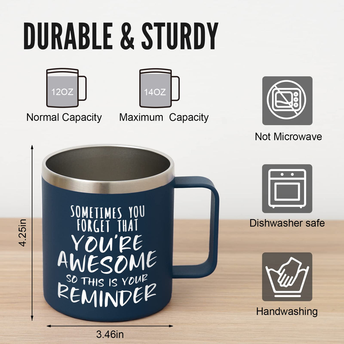 Double wall coffee mug with inspirational message
