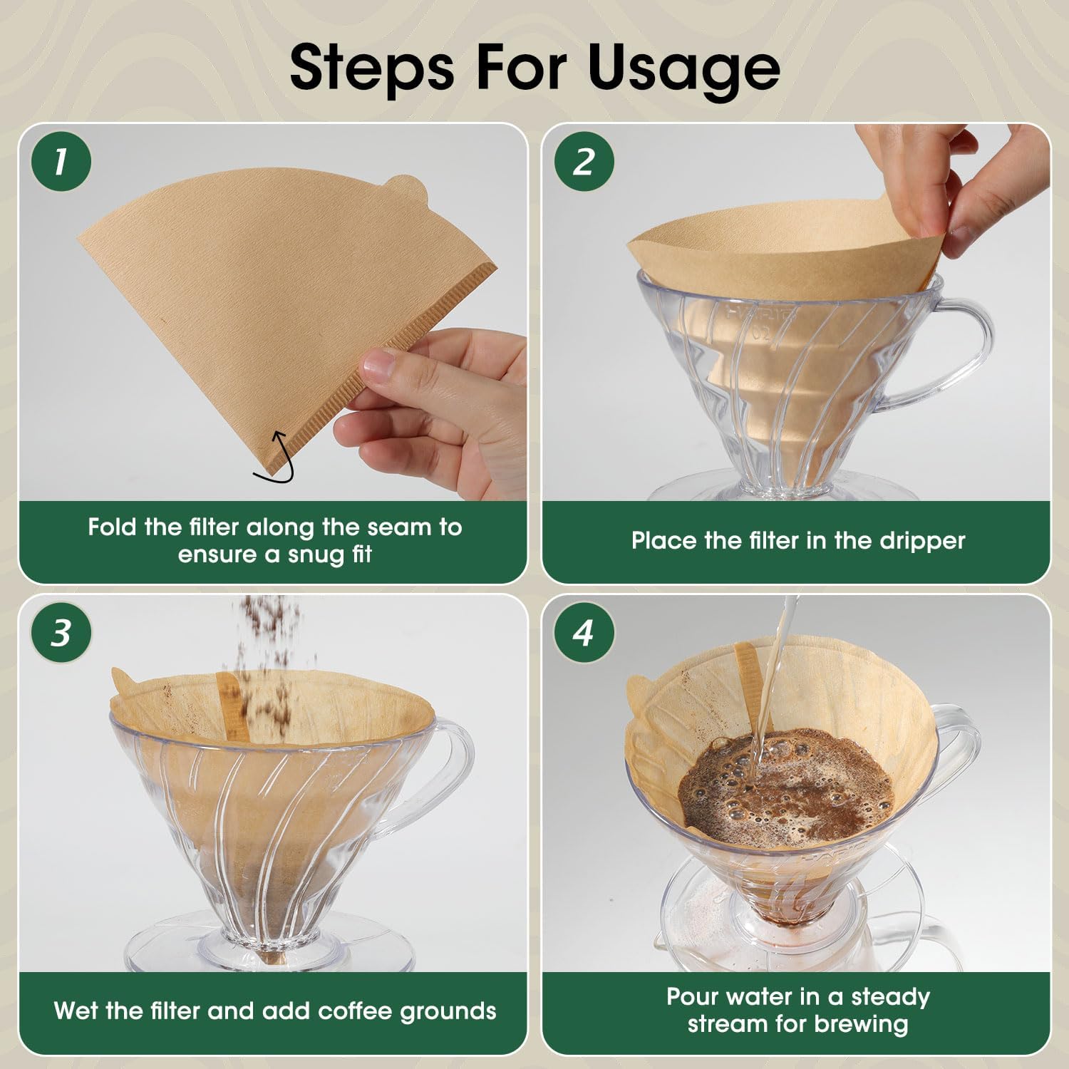 V60 Coffee Filters 02, ONIOU Unbleached Size 02 Cone Coffee Filters, 200 Count Natural Brown Pour Over Paper Filters for Hario V60 & Others 1–4 Cup Coffee Dripper