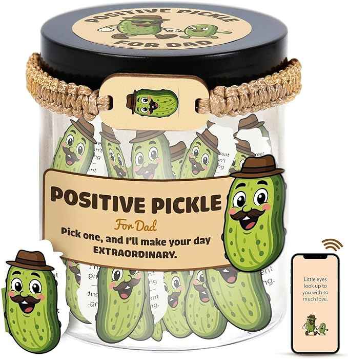 60 Positive Pickle Cards Jar, Affirmation Cards For Dad, Father's Day Gifts For Dad, Birthday Gift From Daughter, Son - New Dad Gift, Funny Bonus Dad Gifts