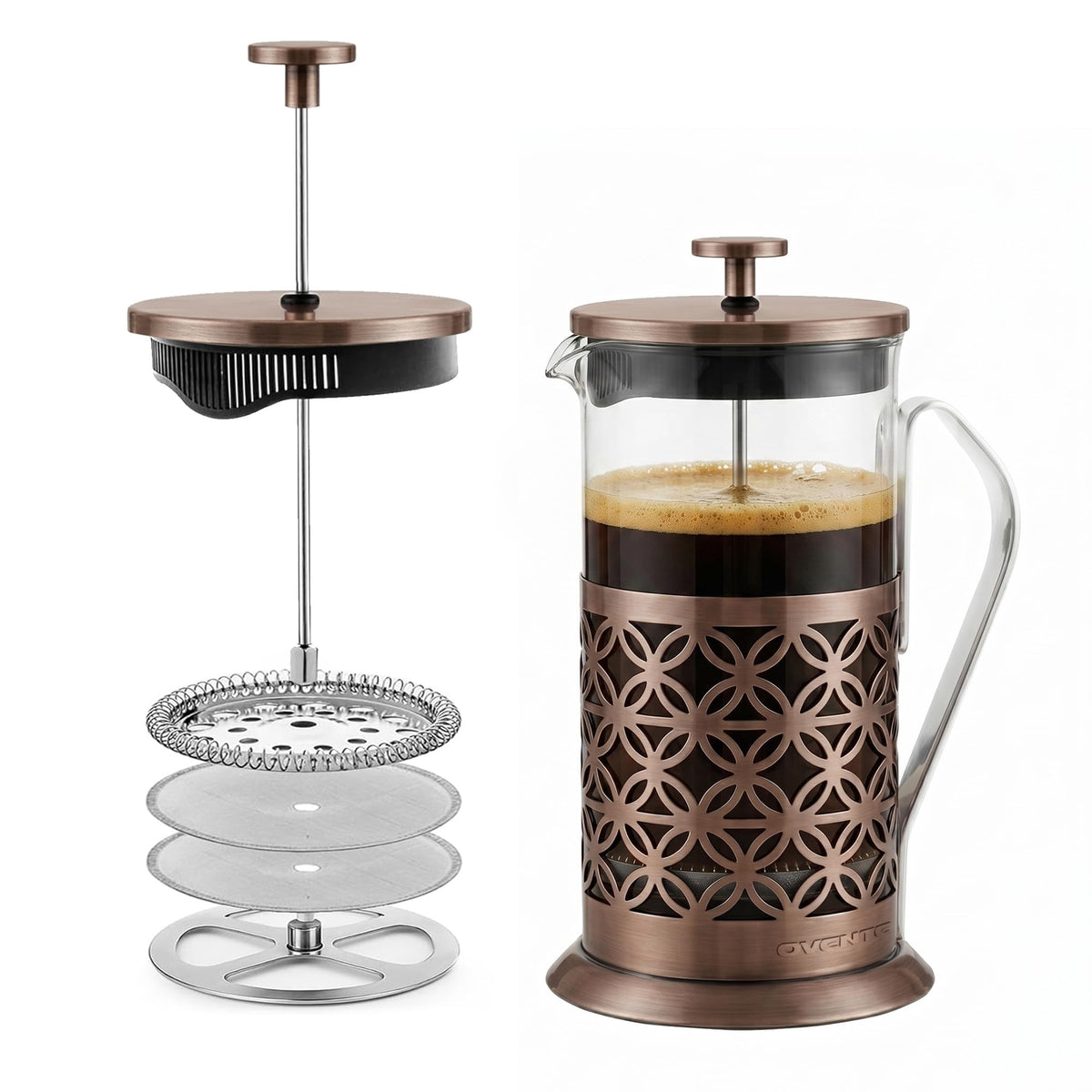 34 oz copper French press coffee maker front view