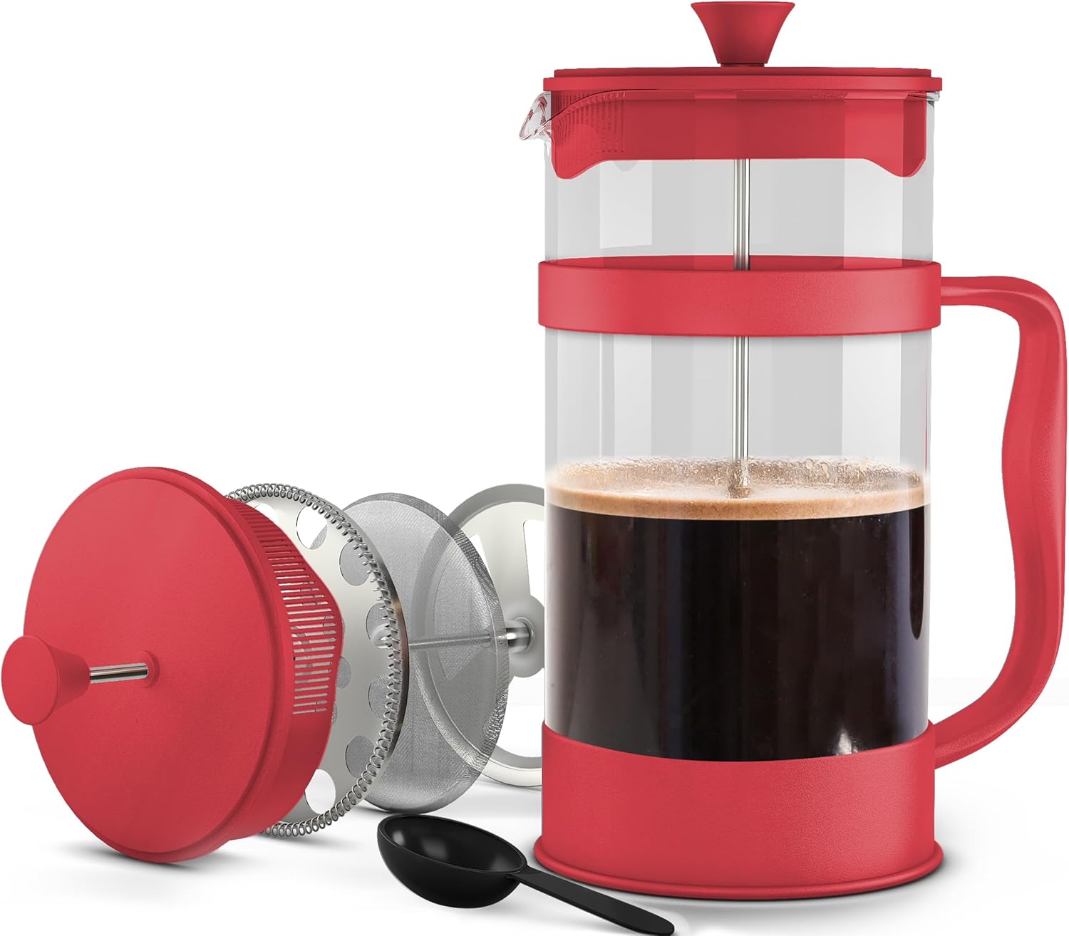 Utopia Kitchen 34 Ounce 1 Liter French Press Coffee Maker, Tea Maker, Travel Coffee Presses, Heat Resistant Thickened Borosilicate Coffee Pot for Camping Travel Gifts, Red Pack of 1 - Blissbrew
