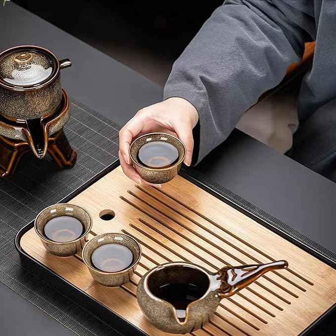 Lazy Tea Set, Automatic Stone Grinding Pot, GongFu Tea Set, Gift Box Suitable for Tea Ceremony Parties, Father's Day, Birthday and Christmas (Lazy Grey)
