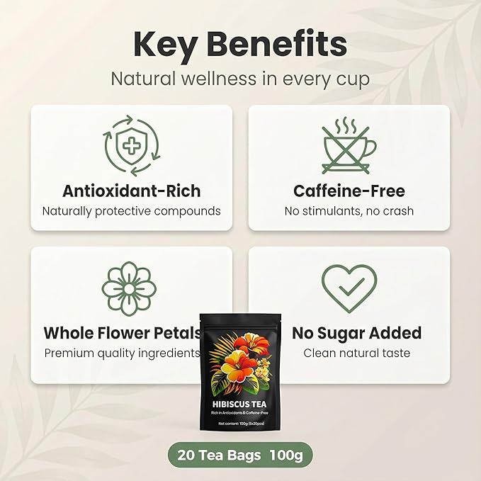 Andonisus Hibiscus Tea Organic, Caffeine Free, Antioxidant-Rich, 20 Tea Bags (3pcs)