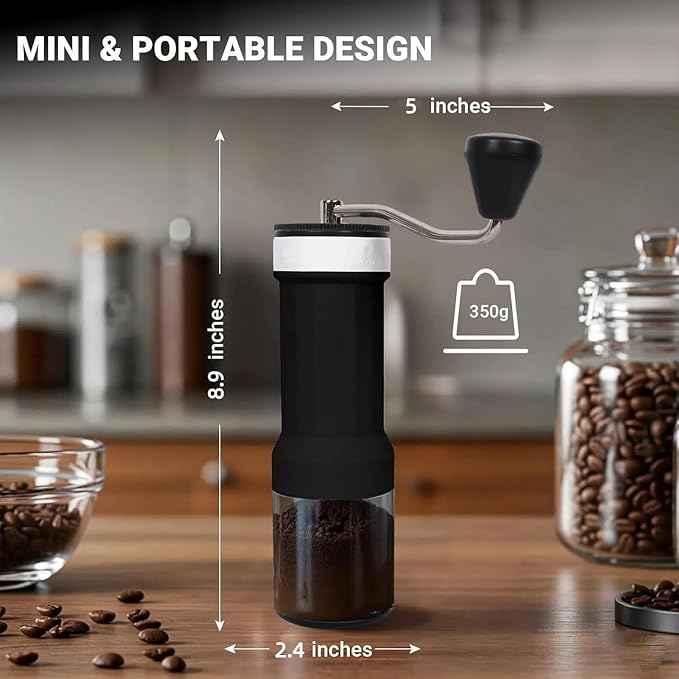Mini Manual Coffee Grinder – 40 Adjustable Settings, Portable Hand Crank Mill with 30g Capacity, Conical Burr for Espresso, Pour Over, French Press | Perfect for Travel, Camping & Office