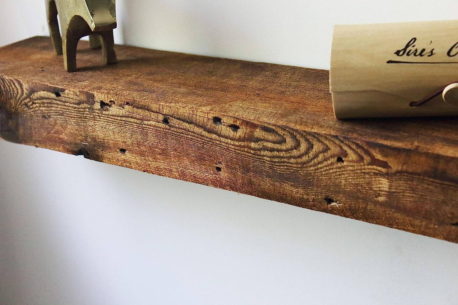 Modern Timber Craft Reclaimed Wood Fireplace Mantel Shelf | Solid Rustic American Barnwood with Floating Shelf Brackets | 2.75" Thickness | 72" L x 5" D, Rustic Original - Oiled